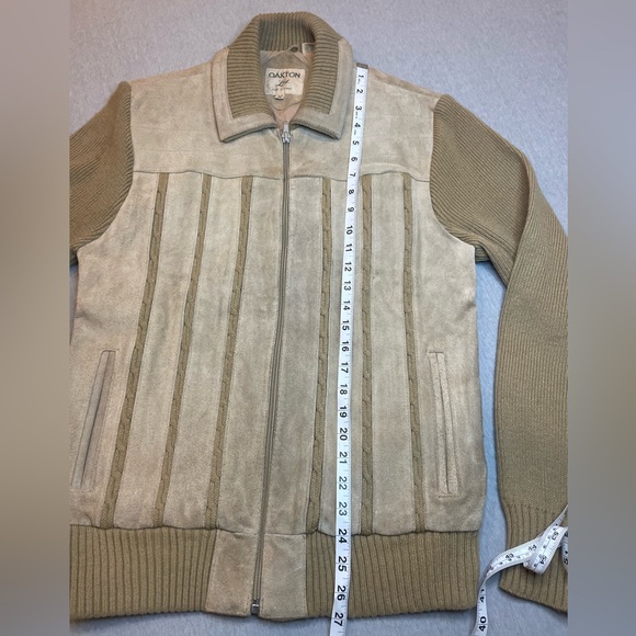 VINTAGE Suede Panel Leather Coat jacket M Rockabilly Retro 70s 80s Oakton Ltd - Picture 9 of 10